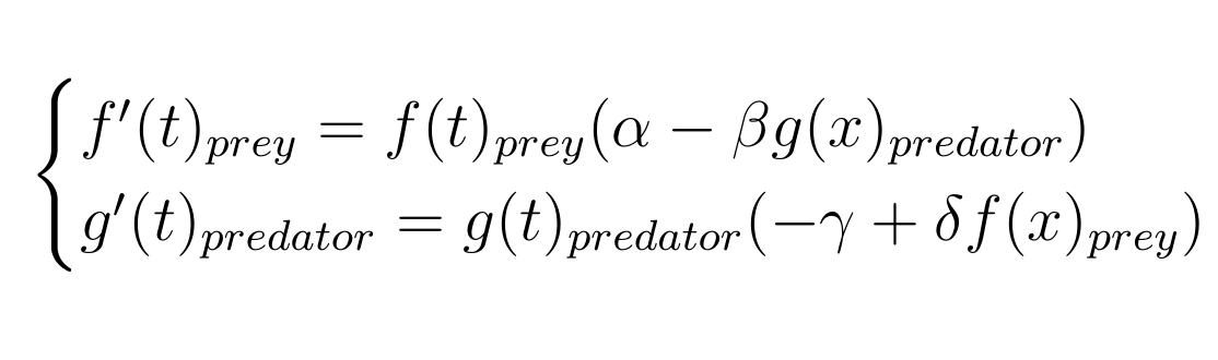 Lotka-Volterra predator prey model equation